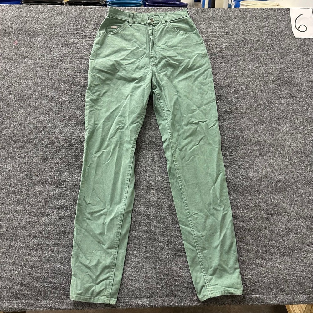 Lee Pants Womens Size 12 Long Sage Green High Waisted Tapered Cotton Made in USA